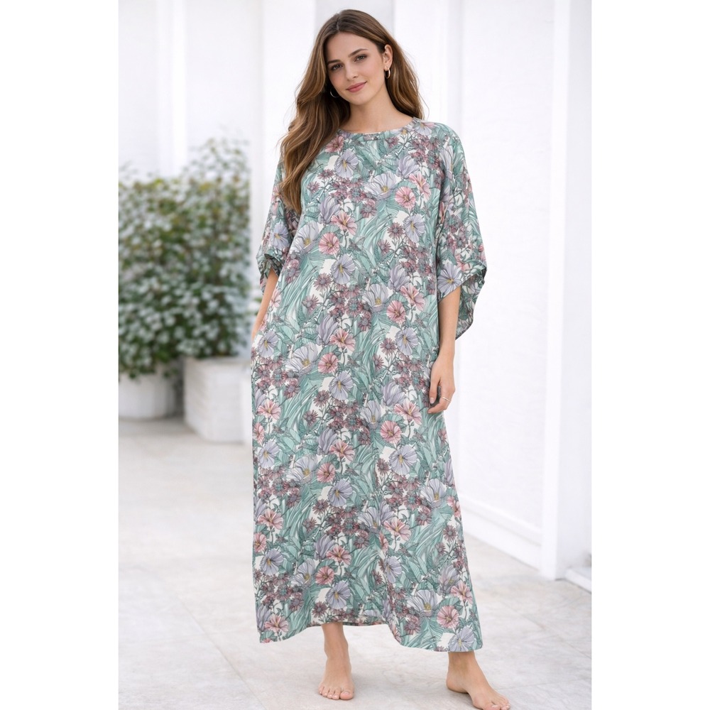 Tory Burch Silk Kaftan Maxi Dress S Floral Resort Muumuu Beach Luxe